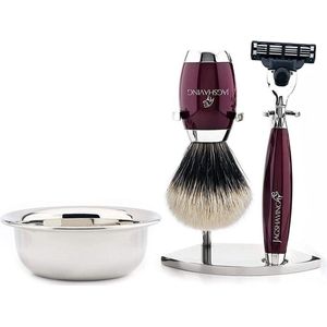 Scheerset voor heren met scheerkwast met zilveren punt, scheerset met 3 randen, dubbele stalen standaard en kom, cadeau voor mannen