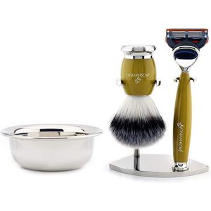 Scheer cadeau set met 5 rand cartridge scheermes, synthetisch haar scheerkwast, dubbel scheer staan and staal kom, cadeau voor heren (Shaving Set)