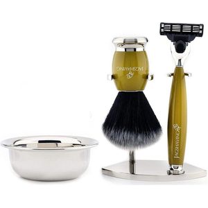 Zwarte synthetische scheerkwast en scheermes met 3 snijkanten, dubbele standaard en komscheerset nieuw designcadeau voor mannen