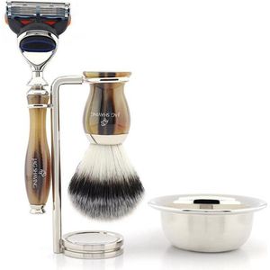 Antiek Scheerset kom met 5 kante verenigbaar Scheermes, Synthetisch Zilevern tip borstal, staan en scheerkom perfecte cadeauset voor heren