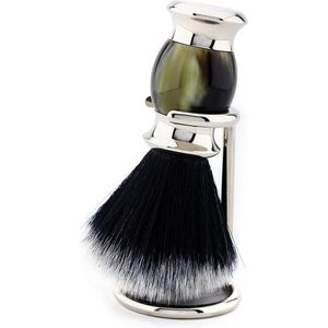 Scheerkwast met handvat van hars + stalen houder-scheerstandaard (scheerkwast met standaard)