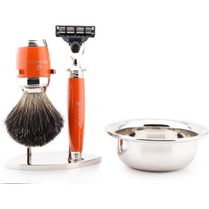 Scheerset voor herenscheren, handgemaakte herenscheerset met synthetische scheerkwast, 3-kant compatibel scheermes, standaard en kom, perfecte cadeauset voor mannen