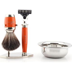 Handgemaakte herenscheerset met scheerkwast, scheermes met 3 snijkanten, standaard en kom, perfecte cadeauset voor mannen