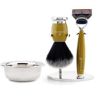 Klassiek 5 rand cartridge compatibele scheermes met zwart synthetisch haar scheerkwast, dubbele staan en kom scheren cadeau set (5 Blade Shaving Set)