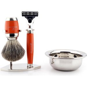 Scheerset voor heren met superoriginele scheerkwast, compatibel scheermes met 3 randen, standaard en komscheerset, perfect cadeau voor mannen (scheerset)