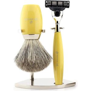 Gele klassieke herenscheerset met 3 Edge Cartridge-scheermes, Super-scheerkwast en standaard Perfecte cadeauset voor mannen (scheerset)