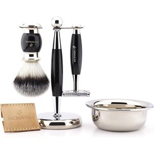Scheerset voor heren met dubbelzijdig veiligheidsscheermes, scheerkwast, standaard, kom en etui voor scheermes Perfecte cadeauset voor mannen