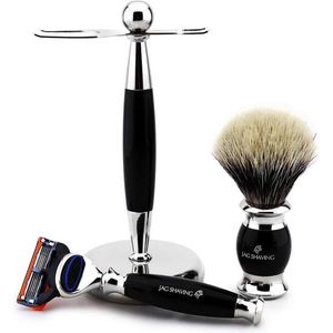 Luxe kwaliteit scheerset met 5 randen en scheerkwast met zilveren punt, voor de beste schone scheerbeurt (scheermesset)