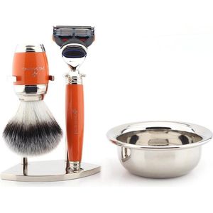 Handgemaakt scheermes met 5 randen, synthetisch scheerkwast met zilveren punt, roestvrijstalen standaard en kom Perfect Shaving Gift Set (scheerset)