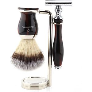 Scheerset voor mannen - DE-scheermesset met scheerkwast van synthetische vezels, geschikt voor salon- en thuisgebruik (scheerkwastenset)