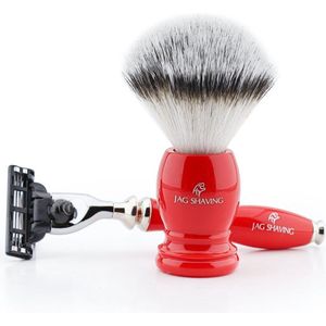 Luxe rode scheercadeauset met randscheermes en synthetische scheerkwast (scheerkwast met veiligheidsscheermes)