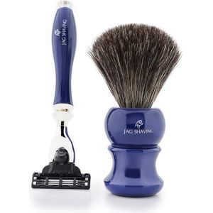 Jag Shaving Superscheerkwast van topkwaliteit met scheermes met 3 randen, het beste voor schoon scheren (veiligheidsscheermes met scheerkwast)