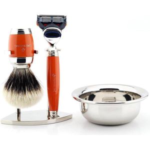 Handgemaakt herenscheermes met 5 randen, scheerkwast met zilveren punt, roestvrijstalen scheerstandaard en -kom Beste cadeauset (scheerset)