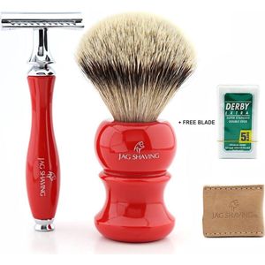 Beste kwaliteit DE veiligheidsscheermesset met scheerkwast, beste voor mannen scheren (scheermes met 3 randen met scheerkwast), scheerset voor mannen