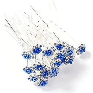WedDecor 20 stuks blauwe bruiloft haarspelden met kristal roos bloem ontwerp & strass diamant verzilverde bruids haarclips accessoires voor vrouwen bruiloft en meisjes bruidsmeisjes prom