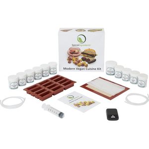 Moleculair Koken Vegan Kit - 11 Ingrediënten - Plantaardige Geleermiddelen & Verdikkers - Vegan Kaas, Schuimen & Sferificatie - Inclusief Tools - Innovatief en 100% Vegan - Moderne Gastronomie - Hersluitbare Pot - Recycled Plastic