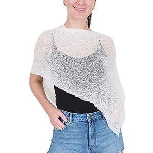 Mimosa Dames Plain Stretch Kant Visnet Bali Gehaakte Batwing Kleine Poncho, Ivoor, One size