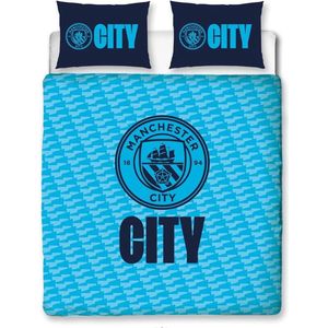 Manchester City FC - Dubbele Dekbedovertrekset - Blauw - 2-zijdig - Officiële Merchandise