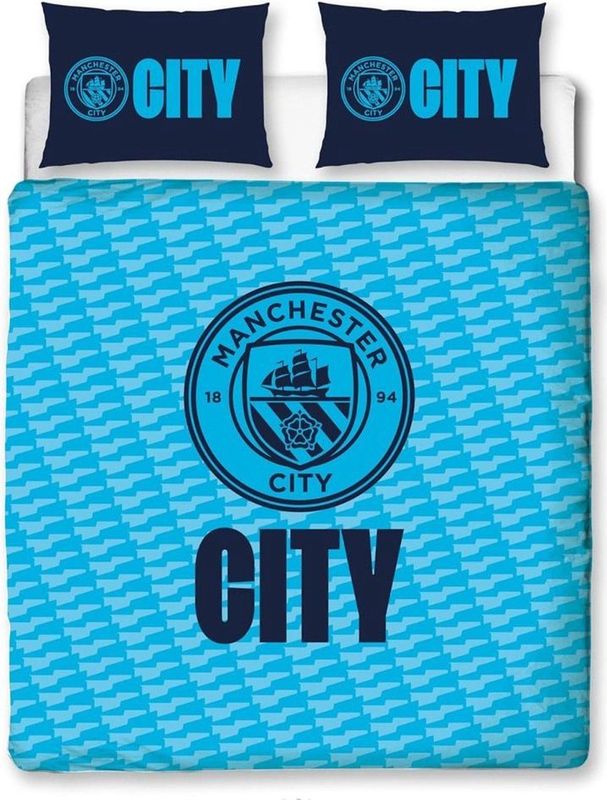 Manchester City FC - Dubbele Dekbedovertrekset - Blauw - 2-zijdig - Officiële Merchandise