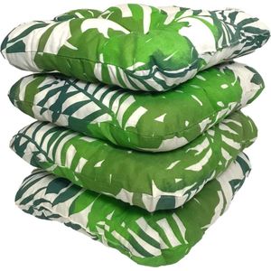 Set van 4 zitkussen, 38 x 38 cm, zitkussen, stoelkussen, voor binnen en buiten, zachte kussens voor tuinstoelen, kussens met 8 cm Schuimvulling, made in Poland (groene bladeren)
