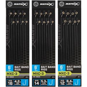 Matrix Onderlijn MXC-3 Bait Band Rigs 6” (15cm) Eyed - Barbless Maat : Haak 16