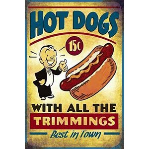 LBS4ALL Hot Dogs voedsel reclame Vintage Retro metalen teken, keuken, geschenk, garage, bbq