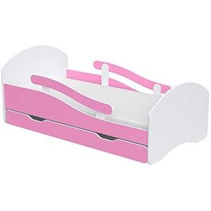 Eenpersoonsbed Oscar voor kinderen kinderen peuter Juniors met lades en schuim Latex kokosnoot matras inbegrepen Eenpersoonsbed 140x70 Wit - Roze