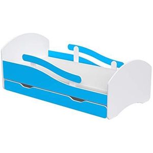 Eenpersoonsbed Oscar voor kinderen kinderen peuter Juniors met lades en schuim boekweit kokosnoot matras inbegrepen Eenpersoonsbed 180x80 Wit - Blauw