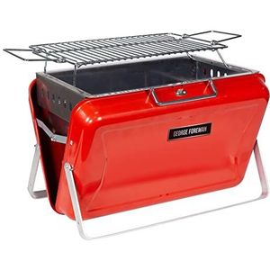 George Foreman Draagbare houtskool BBQ, On-The-Go Toolbox, Draagbare, Stevige Opvouwbare Benen, Handig Handvat, Lichtgewicht, Camping, Rood, Houtskool Barbecue, GFPTBBQ1005R