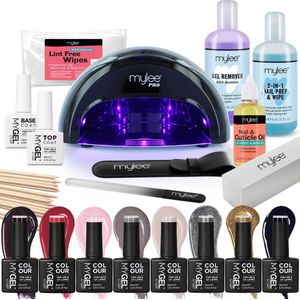 Mylee The Full Works Gel Nagellak LED Lamp Kit, 8x Herfst/Winter Gellak kleuren, Top & Base Coat, PRO Convex Curing LED Lamp, Prep & Wipe, Gel Remover en meer