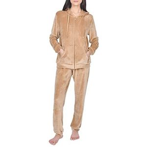 Vrouwen Fluwelen Pyjama Set Lange Casual V-hals Elvet Pullover en Onderkant Casual Nachtkleding Sets, Kastanjebruin, M