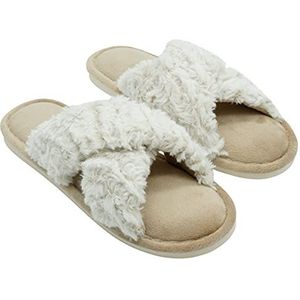 Sleepdown Dames Dames Geweven Super Zachte Faux Bont Slippers, NATUURLIJK, 39/40 EU