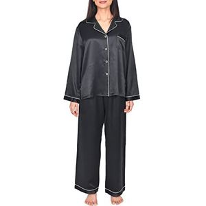 Sleepdown 100% zijden dames pyjama lange set 2st - nachtkleding nachtkleding, comfortabel, natuurlijk hypoallergeen - 22 mama, Zwart, S