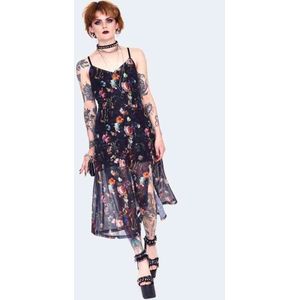 Jawbreaker - Night garden print with front open Lange jurk - XS - Zwart