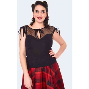 Voodoo Vixen - Heart Patterned Mesh Sleeveless Top - M - Zwart