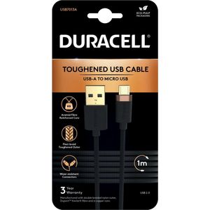 Duracell Toughened Kevlar USB-A naar Micro-USB Kabel 1 Meter 2.4A Zwart