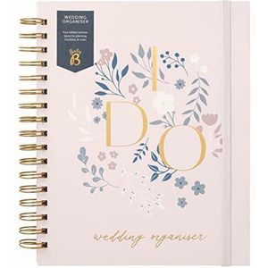 Busy B Bruiloft Organizer - Mooie roze en gouden spiraalgebonden bruiloft organizer met vier tabbladen secties, checklists, notities en opbergvakken