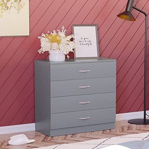 Vida Designs Riano Commode met 4 laden, handgrepen en geleiders van metaal, ladehouder tegen doorhangen voor slaapkamer, kinderkamer, grijs