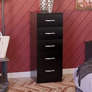 Vida Designs Smalle commode met 5 laden voor slaapkamer, slaapkamerkast (zwart)