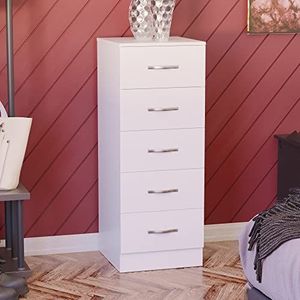 Vida Designs Smalle commode met 5 laden voor slaapkamer, slaapkamerkast (wit)