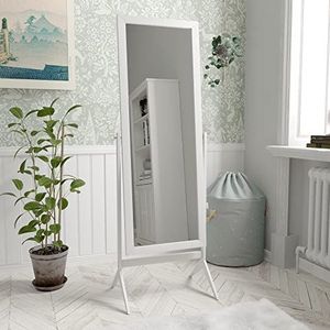 Vida Designs Nishano Rechthoekige houten staande spiegel, over de gehele lengte draaibaar, wit