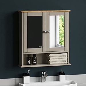 Bath Vida Priano Badkamerkast met dubbele deur, hout, grijs, gespiegeld, wandmontage opbergmeubel