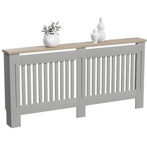 Vida Designs Arlington Moderne radiatorbekleding van MDF grijs gelakt - latten - rooster - bovenste plank van hout - maat XL (H: 83,3 x b: 172 x D: 19 cm)