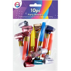 10x Metallic kleurenmix roltongen party toeters - uitblazers - mini feest toetertjes - papier