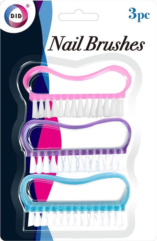 Nagelborstels - 3 stuks - kunststof - 8 cm - kleurenmix