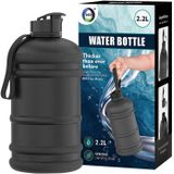 DID Waterfles/drinkfles - zwart - 2,2 liter - BPA vrij kunststof - pop up dop - fitness sportfles