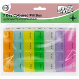 Gekleurde medicijnen doos/pillendoos 28-vaks wit met de dagen van de week 17 cm - Geneesmiddelen bewaarbox