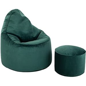 Loft 25 Capriccio Velvet Bean Bag Chair | Indoor Home Woonkamer Premium Zitzak Stoel | Ergonomisch Ontwerp voor Lichaamsondersteuning | Duurzaam en Comfortabel (Forest, Zitzak + Voetenbankje)