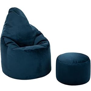 Loft 25 Capriccio Velvet Bean Bag Chair | Indoor Home Woonkamer Premium Zitzak Stoel | Ergonomisch Ontwerp voor Lichaamsondersteuning | Duurzaam en Comfortabel (Pacific, Zitzak + Voetenbankje)