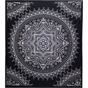 Lotusbloem - Wandkleed - Katoen - Zwart Wit - 230x200 cm - Muurdecoratie